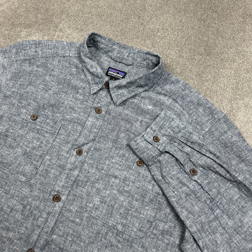 Patagonia Shirt Mens Large Back Step Hemp Organic Cotton Blend Pockets 54006